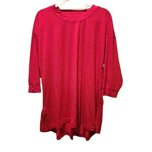 Athleta Top Womens L Red Solid Stretch Slub Tee Blouse